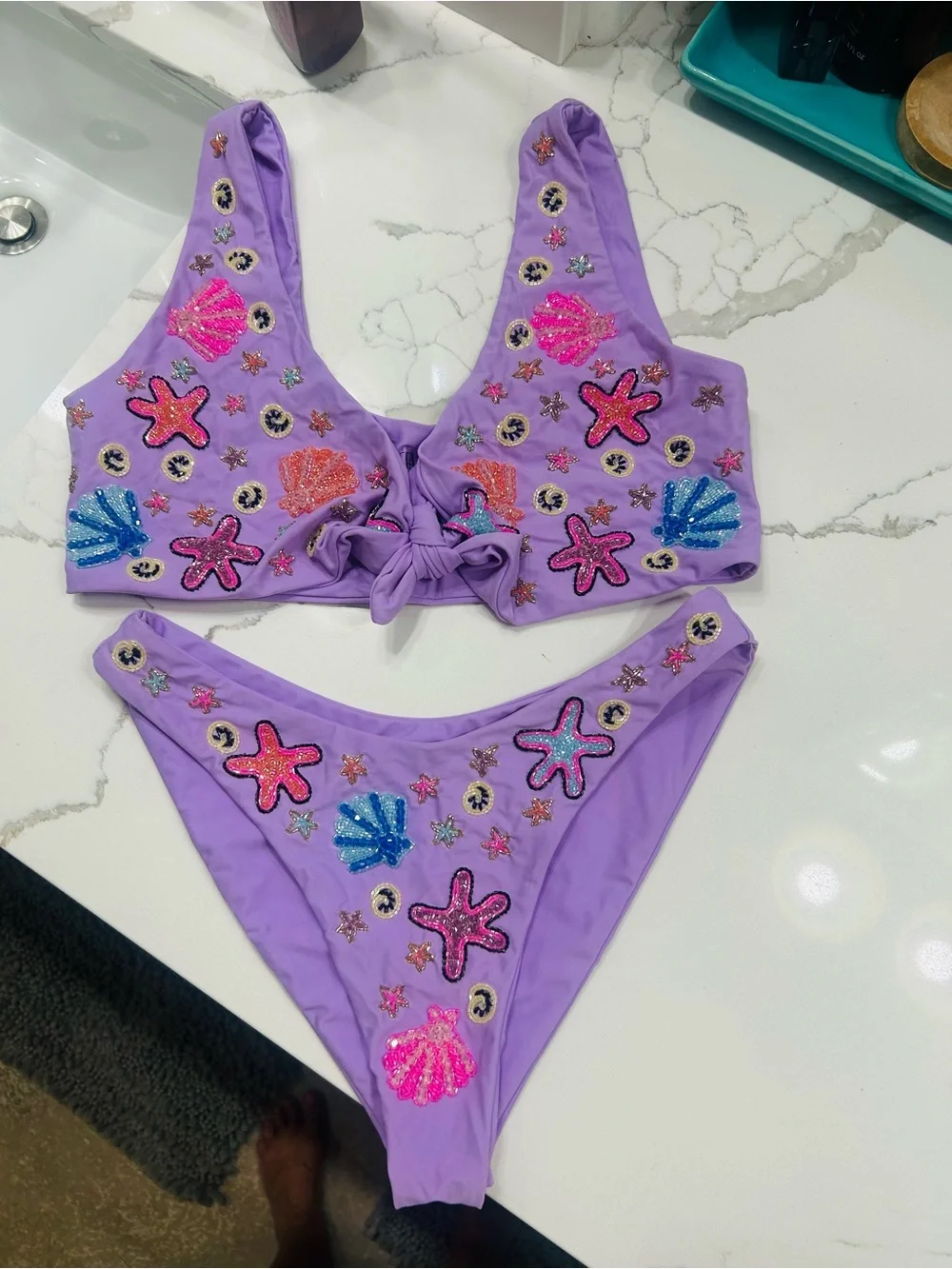 Lavender Sequin Seashell & Star Bikini Set - Women's Swim